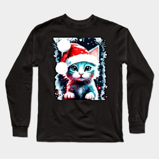 Kitten Cat Christmas Hat Long Sleeve T-Shirt